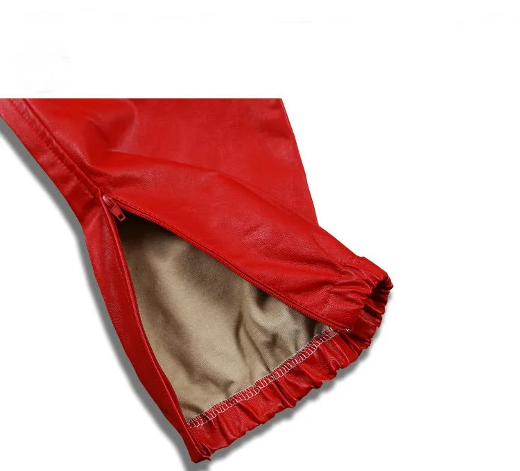 PU Leather Pants Men Elastic Waist Plus Size Side Zipper Hip Hop Leather Trousers Fashion Kanye West Justin Bieber Style Pants (9)