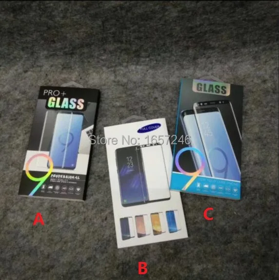 

163*88*8mm 9H pro Plastic Retail Box Pouch For Samsung Galaxy Note 8 Glass S8 s9 Plus full cover Tempered Glass Screen Protector