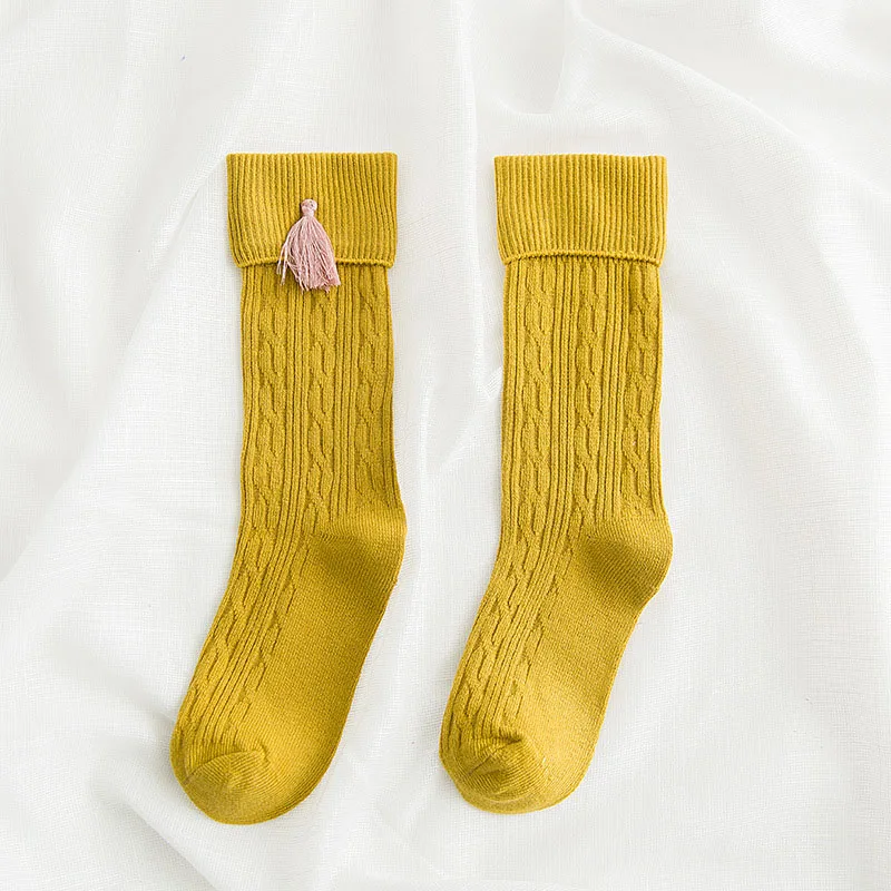 Симпатичные для маленьких девочек носки дети Мягкий хлопок Зимние гольфы для малышей ноги Теплые длинные гольфы одноцветное Цвет теплые носки Meias - Цвет: yellow