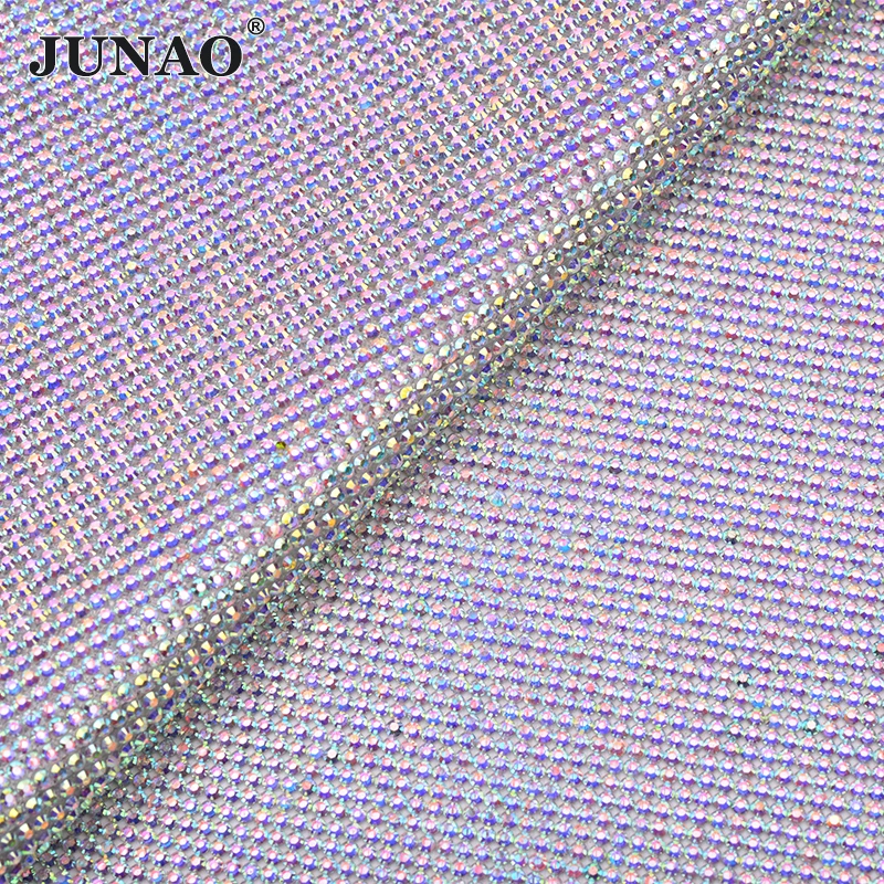 JUNAO SS6 исправление цветная AB сетчатая ткань со стразами Алмазный страз резиновая