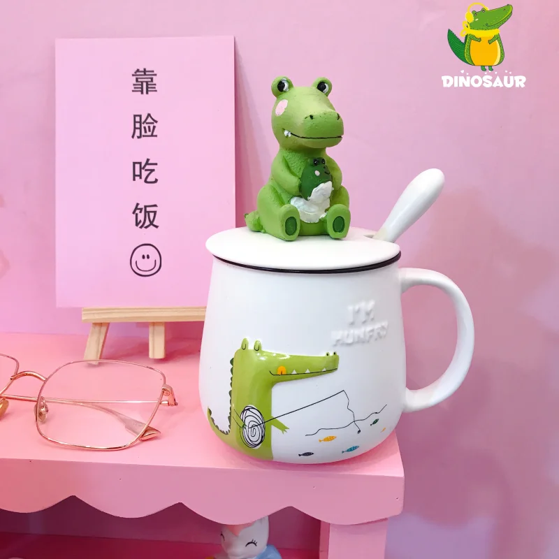 Мультфильм милый крокодил динозавр 3D кофейная кружка с крышкой и ложкой для