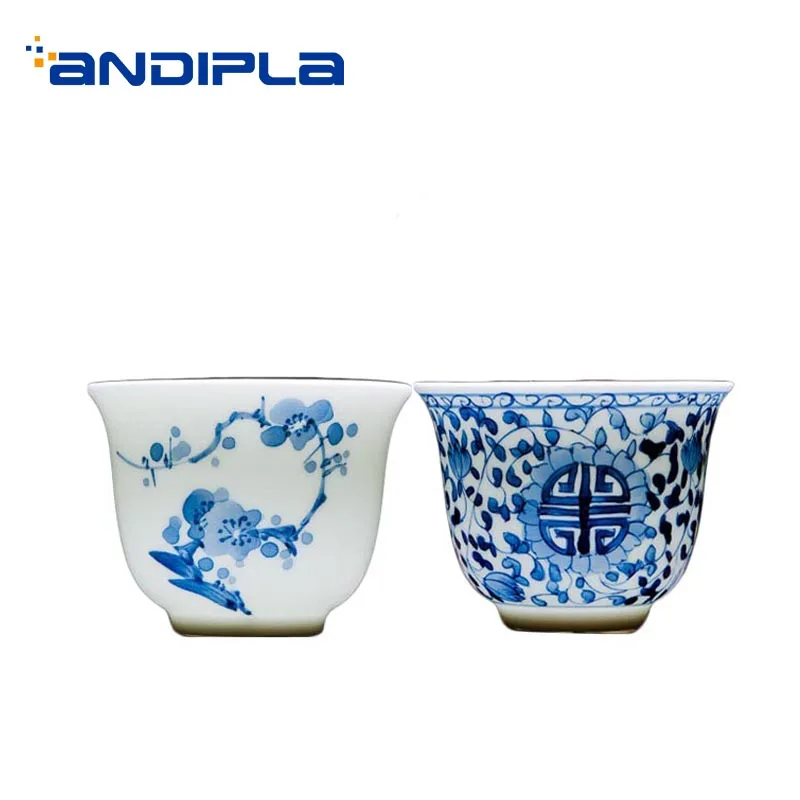 

2PCS/Lot 75ml Jingdezhen Porcelain Teacups Hand Painted Pattern Black Tea Cups Office Teaware Cha Bowls Handmade Drinkware Gifts
