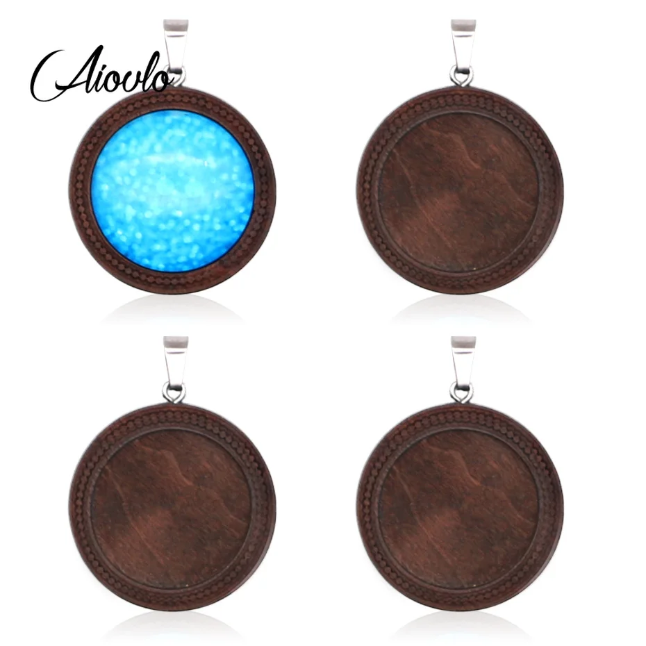 

10pcs/lot Brown Wood Cabochon Base Fit 25mm Blank Wooden Stainless Steel Charm Pendant Trays Diy Jewelry for Necklace Making