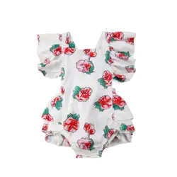 Летний хлопковый цветастый комбинезон без рукавов с рюшами для маленьких девочек от 3 до 24 месяцев, комбинезон, пляжный костюм, детская