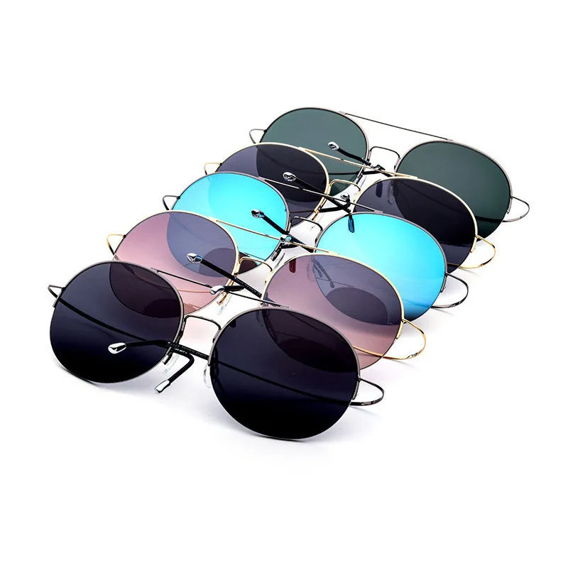 Красочные круглые очки для девочек фиолетовый розовый зеркало солнцезащитные очки половину кадра солнцезащитные очки для вождения titanium сплава рама солнцезащитные очки