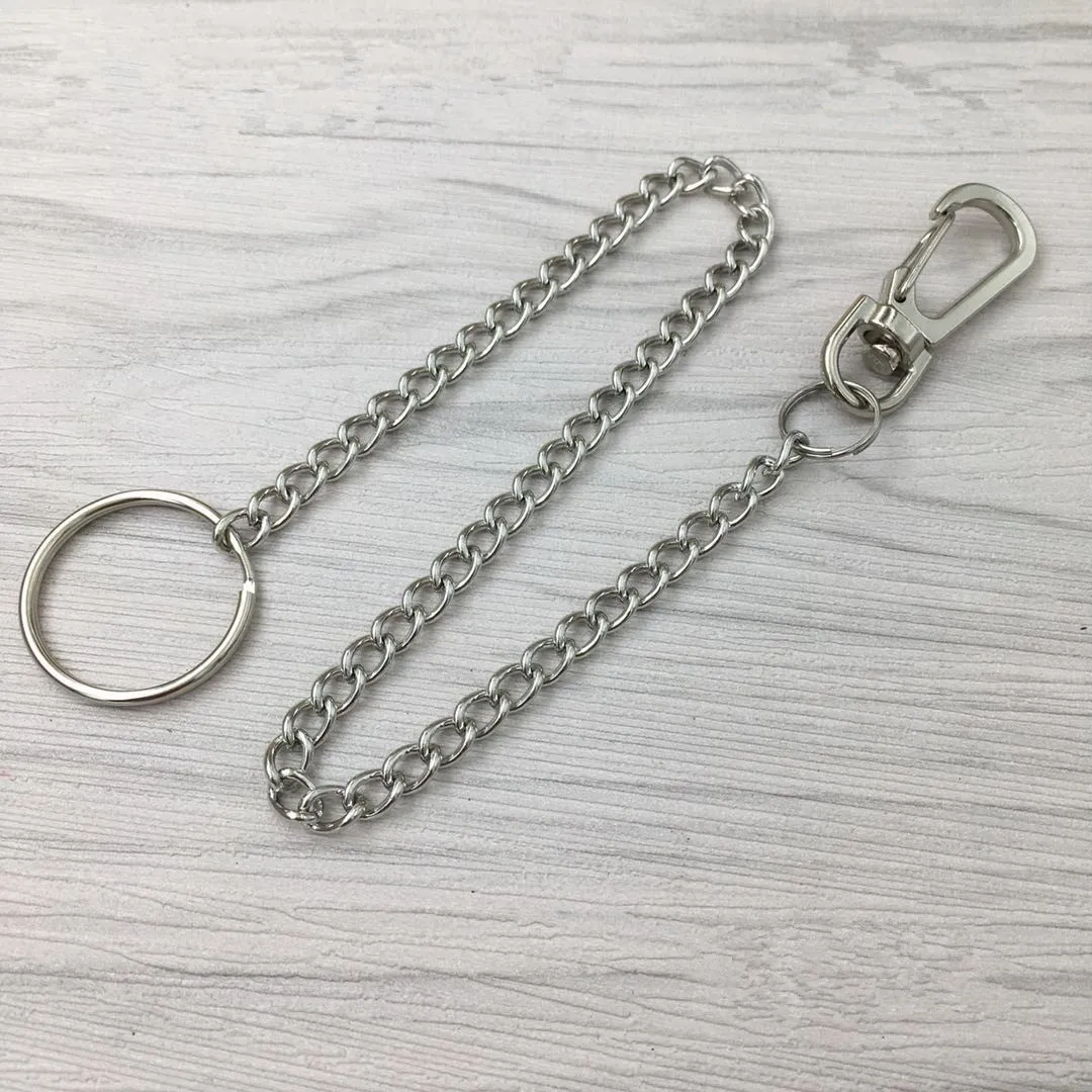 

20cm Long Metal Belt Chain Rock Punk Trousers Hipster Pant Jean Keychain Silver Ring Clip Keyring Unisex Jewelry