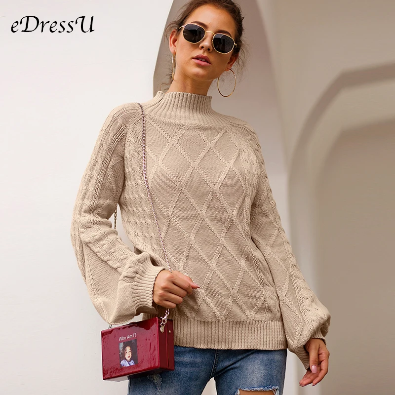 

Women Autumn Sweater Mock Turtleneck Khaki Green Oversized Pullover Office Lady Daily Winter Knitted Jacket Outwear SJ-VD3094