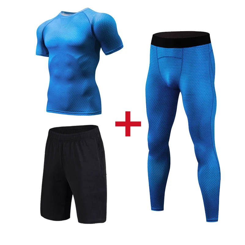 Компрессионные легинсы для бега мужские спортивные костюмы с 3D принтом наборы для бега спортивный костюм для бега тренировки Спорт Фитнес Спортивный костюм