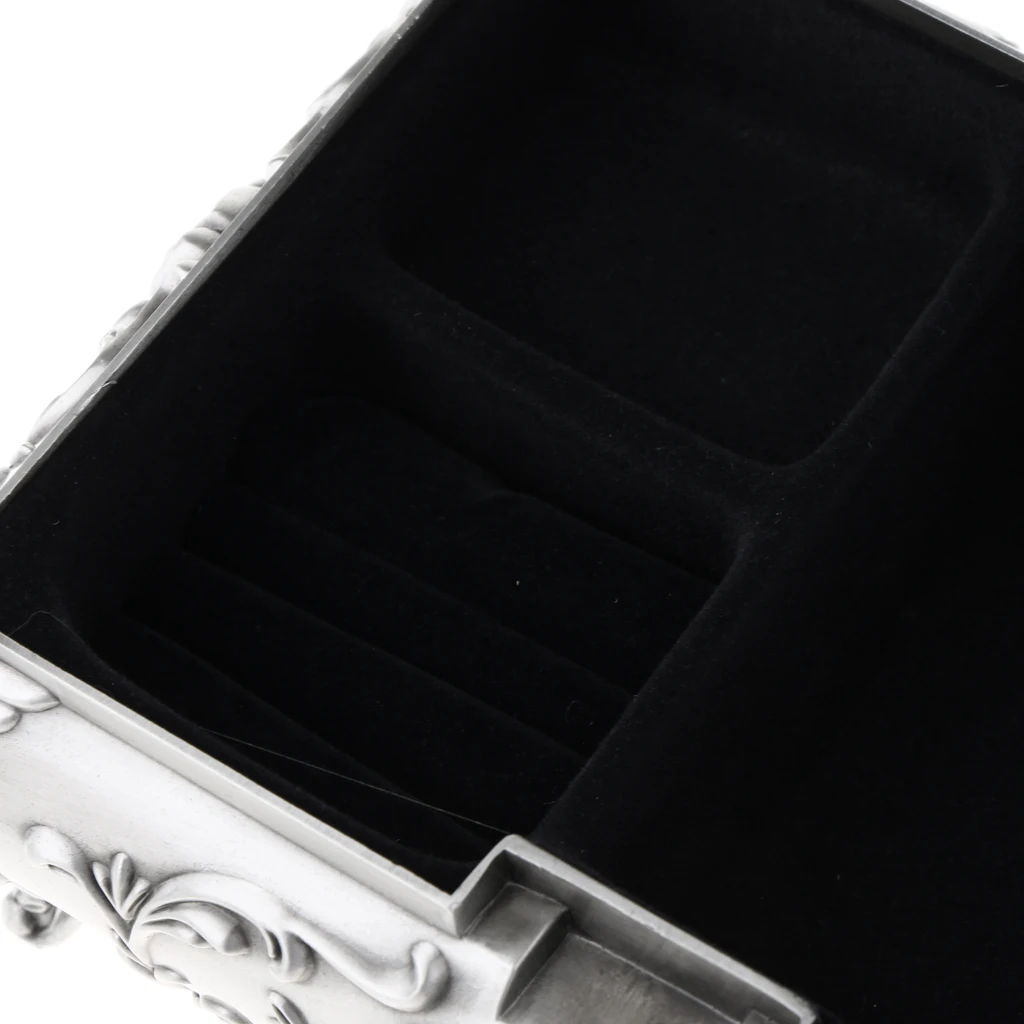 MagiDeal Vintage Jewelry Storage Box Rectangle Zinc Alloy with Antique Rose Flower