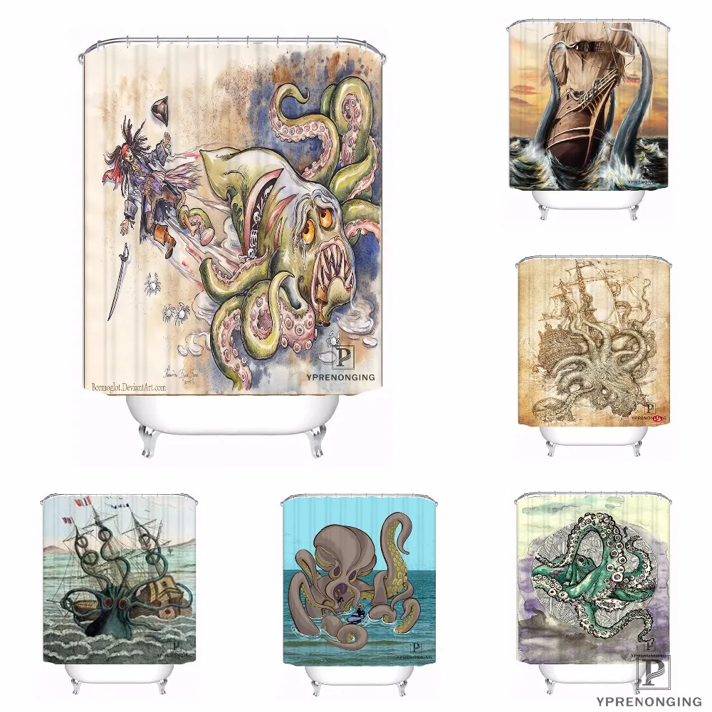 

Custom Collosal Polypus Octopus Waterproof Shower Curtain Home Bath Bathroom s Hooks Polyester Fabric Multi Sizes180509-23
