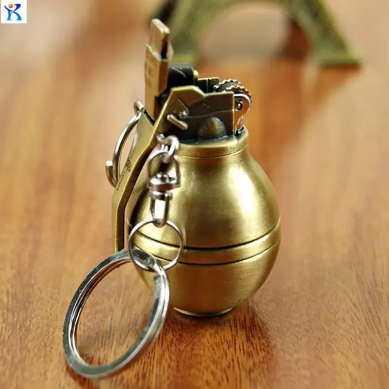Wholesale- Simulation bomb metal lighter Keychain Flame Lighter Butane inflatable creative model cigarette lighter gift3