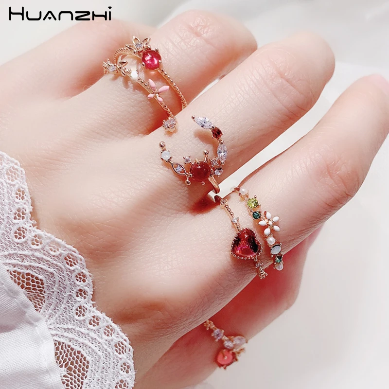 HUANZHI 2019 новые корейские Регулируемые кольца для женщин и девушек в виде красного