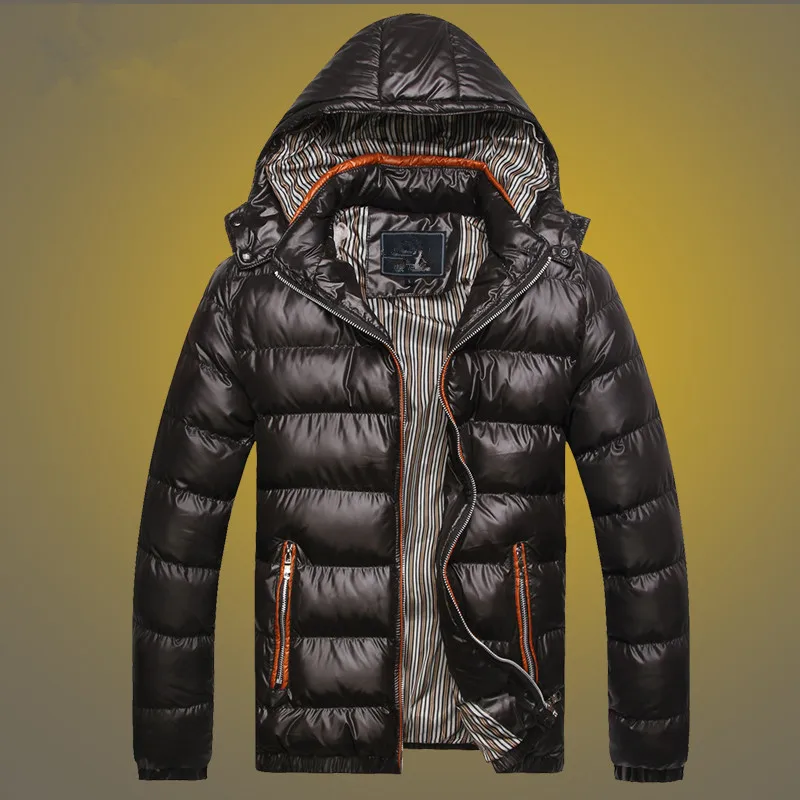Повседневная зимняя мужская куртка с капюшоном, однотонная Теплая мужская хлопковая парка, Мужская модная куртка и пальто 4XL - Цвет: Black