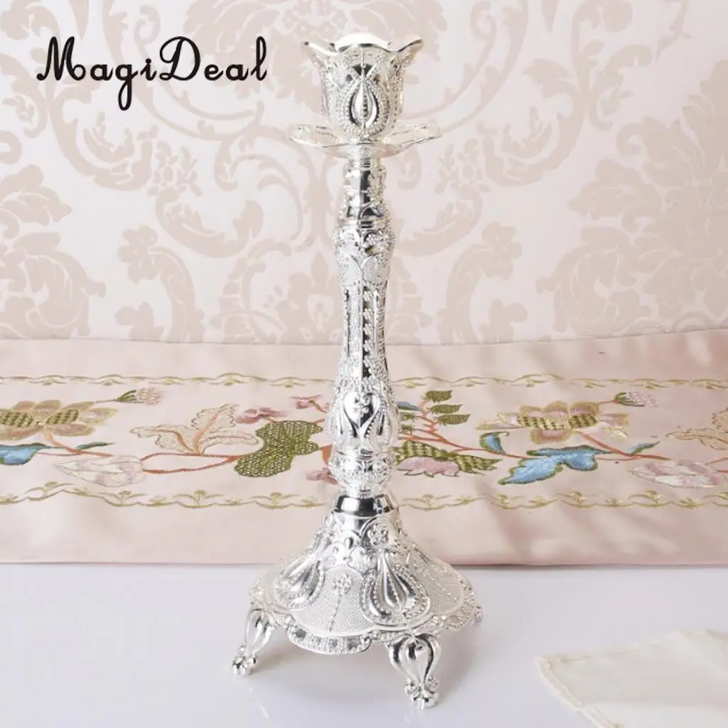 Vintage Alloy Metal Pillar Stick Candle Holder Candelabra Wedding Decoration for Holidays Festive Valentine Romatic Decor