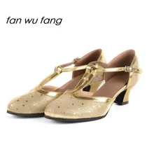 fan wu fang 2017 New Ballroom Dance Latin Shoes Tango Dancing Shoes Full Grain Leather Cowhide For Women Adult Heel 4cm 862
