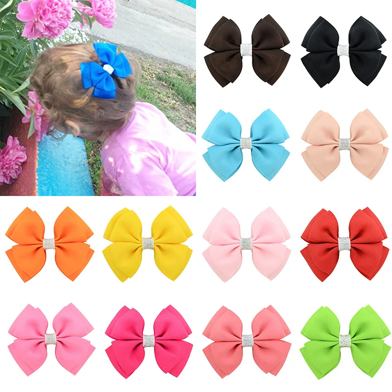 High Quality Ribbon Barrettes Clip Shining Bling Hair Bows 1PC Graceful