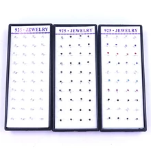 Заводские модные ювелирные изделия милые 2 мм блестящие стразы мини серьги медные серьги-гвоздики покрытые серебром 20 пар/лот