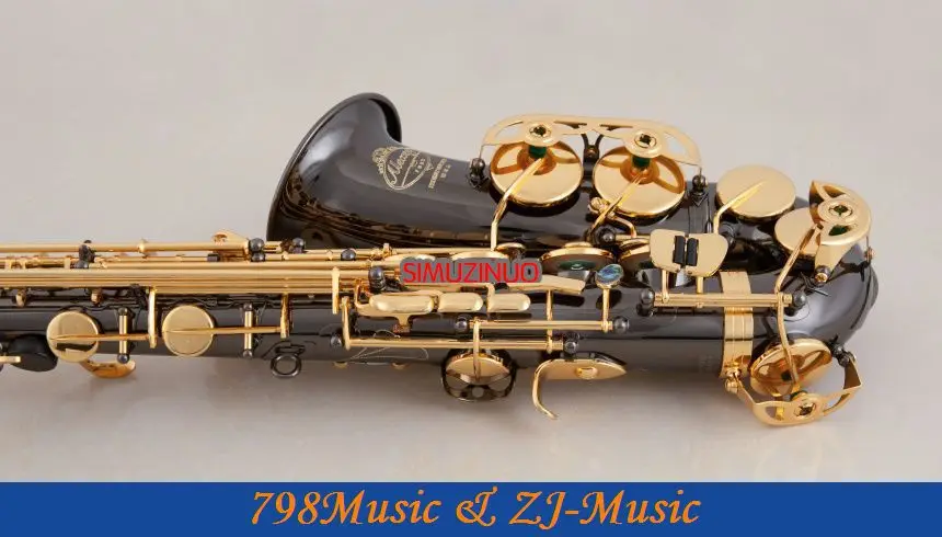 Профессиональный саксофон с черным никелевым корпусом и золотыми клавишами Abalone Shell High F