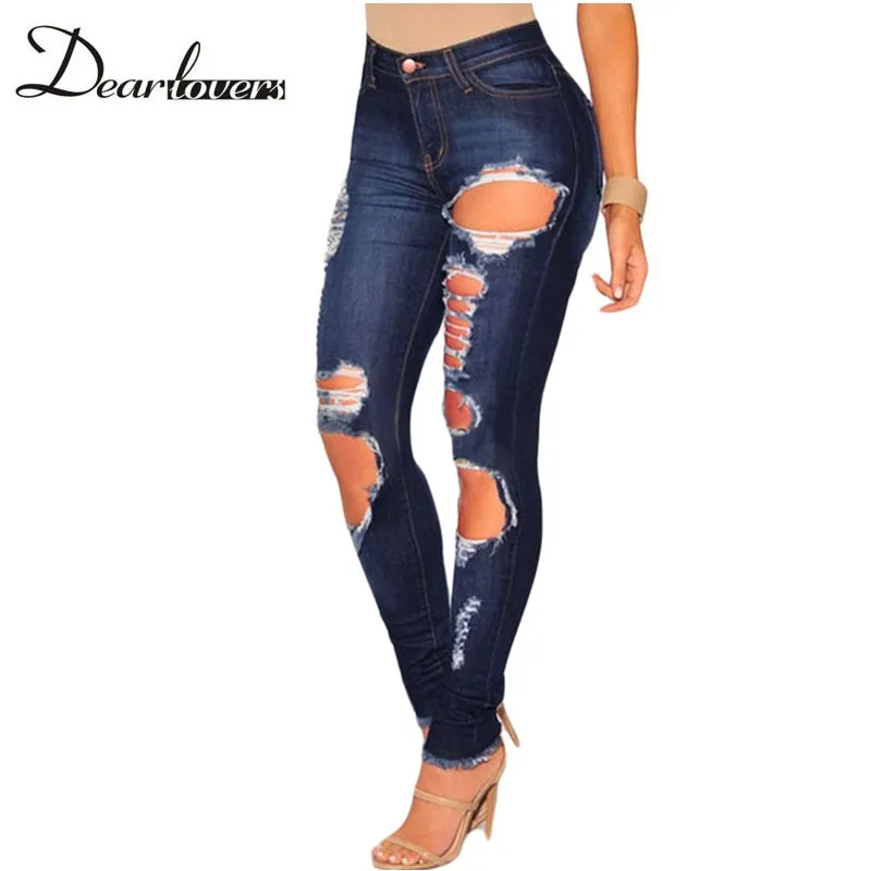 Dear Lover Stretch Jeans Women 2017 Light Denim Wash Ripped Skinny