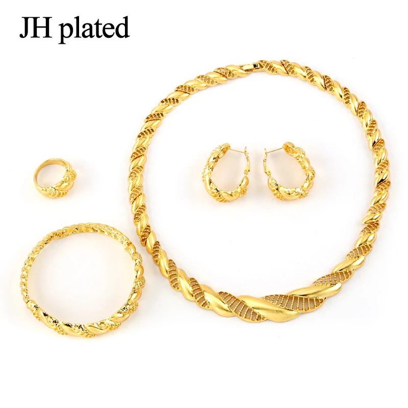 

JHplated Arab Jewelry sets Gold Color Necklace Bracelet Earrings ring Africa sets/Middle Eastern