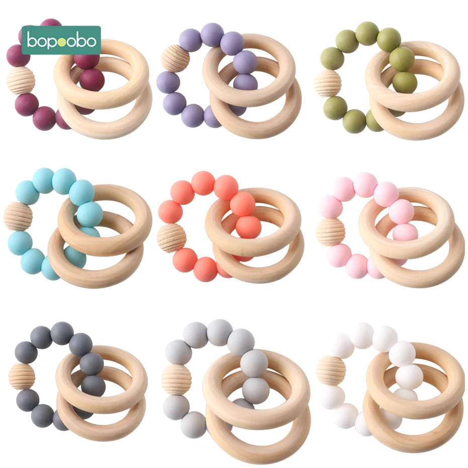 Bopoobo 1 шт. для браслетов младенцев погремушка силиконовые бусины браслеты бижутерия для прорезывания зубов деревянные бусины BPA бесплатно