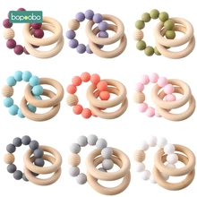 Bopoobo 1pc bebê pulseiras chocalho silicone contas bangles dentição jóias contas de madeira bpa livre breceletes bebê mordedor
