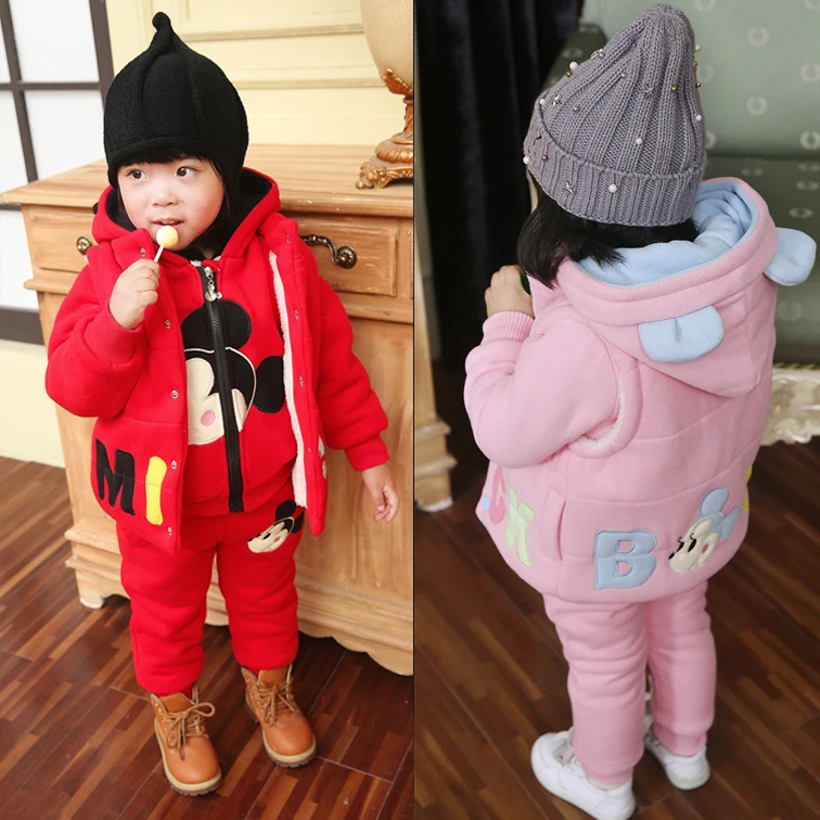 Anlencool/детская одежда, утепленный вельветовый Комплект для мальчиков и девочек, зимняя одежда, комплект детской одежды из 3 предметов