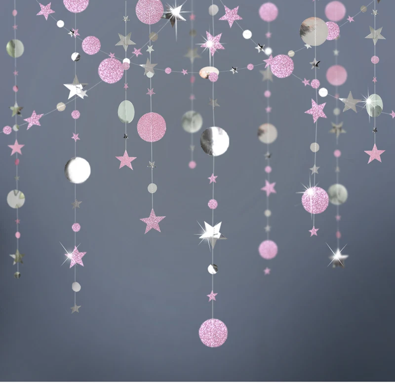 Блестящая Звезда розового золота в горошек вечерние гирлянды наборы Матовый Металлик брутто большой бумажный круг овсянка баннер для свадебных вечеринок - Цвет: Pink Silver