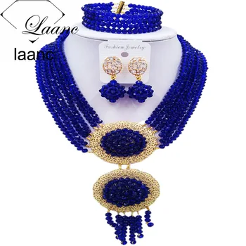 

Laanc Fashionable Royal Blue Jewelry Set Nigerian Beads African Costume Jewelry 6PHLS023