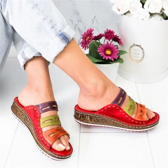 MoneRffi/Летняя женская модная обувь; пять цветов; повседневная обувь на низкой танкетке; босоножки; тапочки
