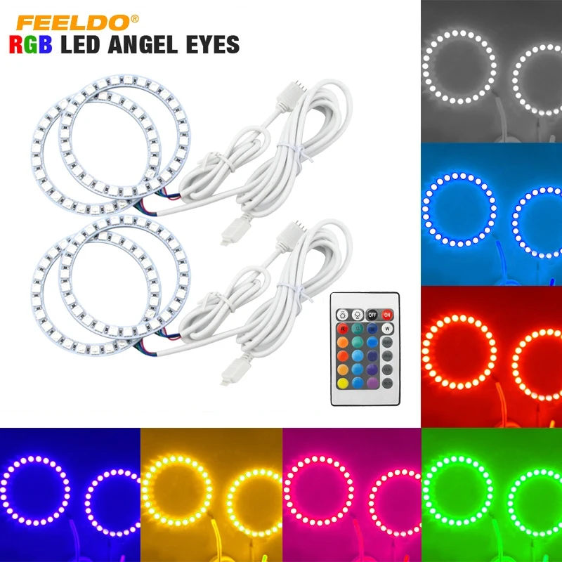 Feeldo 4X80Mm Auto Rgb Multi-Color Led Angel Eyes Halo Light Ring Kit Telecomando Senza Fili Per Fiat Grande Punto # Hq1090
