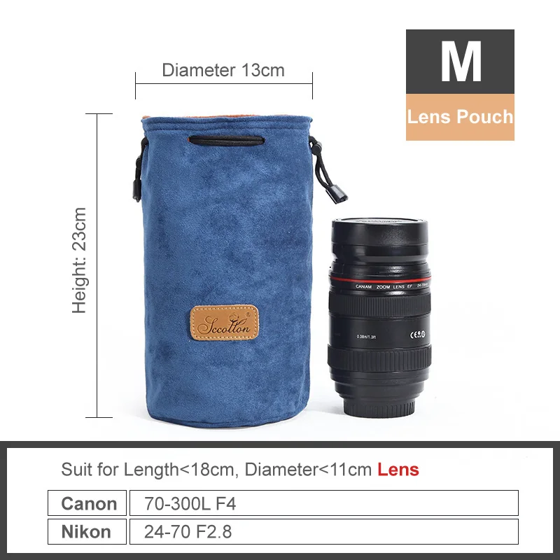 Vintage Velvet Fleece DSLR Bag Drawstring Bag Lens Pouch Protection Camera Dust-proof Scrach-proof for Canon Nikon Sony Pentax - Цвет: Lens Pouch Blue M