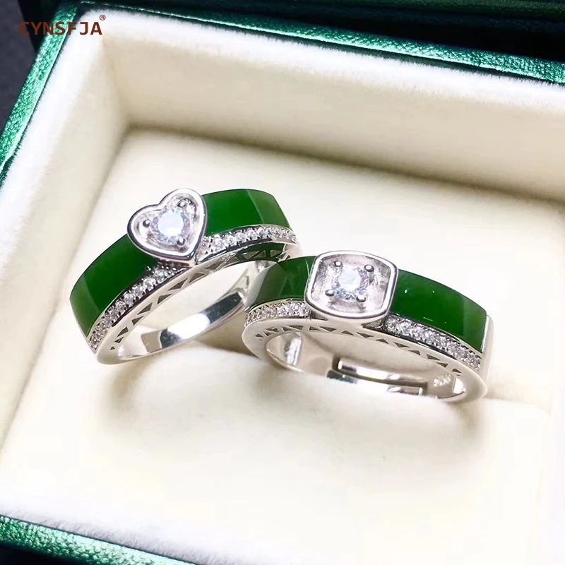 

Certified Natural Hetian Jade Jasper Inlaid With 925 Sterling Silver Handmade Fine Lucky Couple Rings High Quality Best Gifts