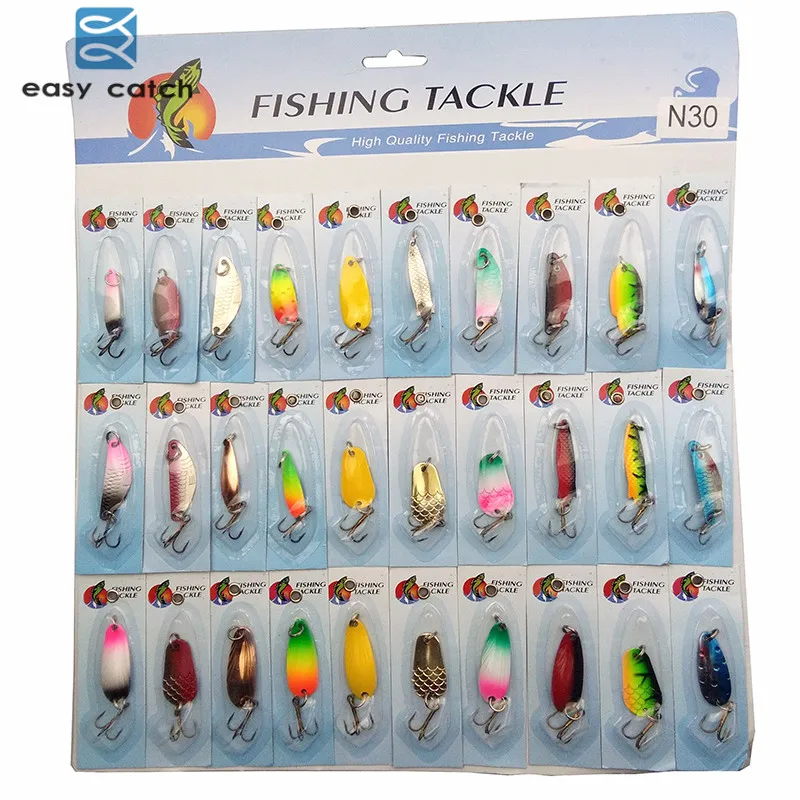 

Easy Catch 30pcs Hard Metal Fishing Spoon Lures Mixed Color Assorted Spoon Artificial Spinner Bait Fishing Blades Wobblers Set