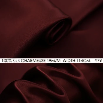 

100% SILK CHARMEUSE SATIN 114cm width 19momme Pure Mulberry Silk Fabric China Silk Wedding dress Tissu Deep Purplish Red NO 79