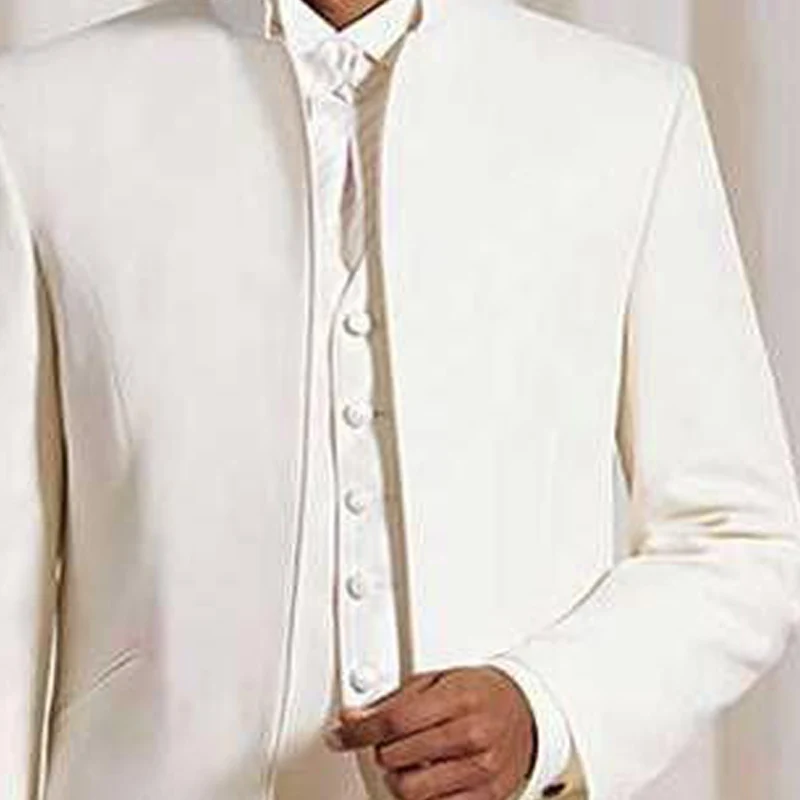 Long Groom Tuxedos for Wedding with Stand Collar 3 Piece Tunic Men Suits Set Jacket Pants Vest New Chinese Fashion Style