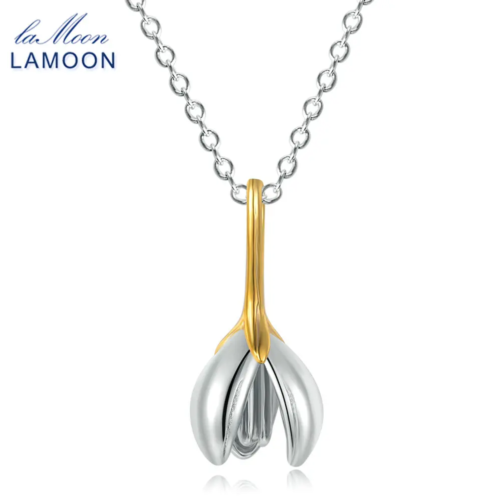 LAMOON 2017 New Two Colors Magnolia Denudate Flower S925 Chain Pendant Necklace 925-Sterling-Silver Jewelry for Women LMNY029