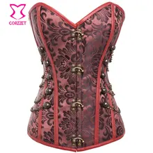 Red Steel Boned Corset Steampunk Corselet Overbust Sexy Corsets And Bustiers Burlesque Women Corpetes E Espartilhos