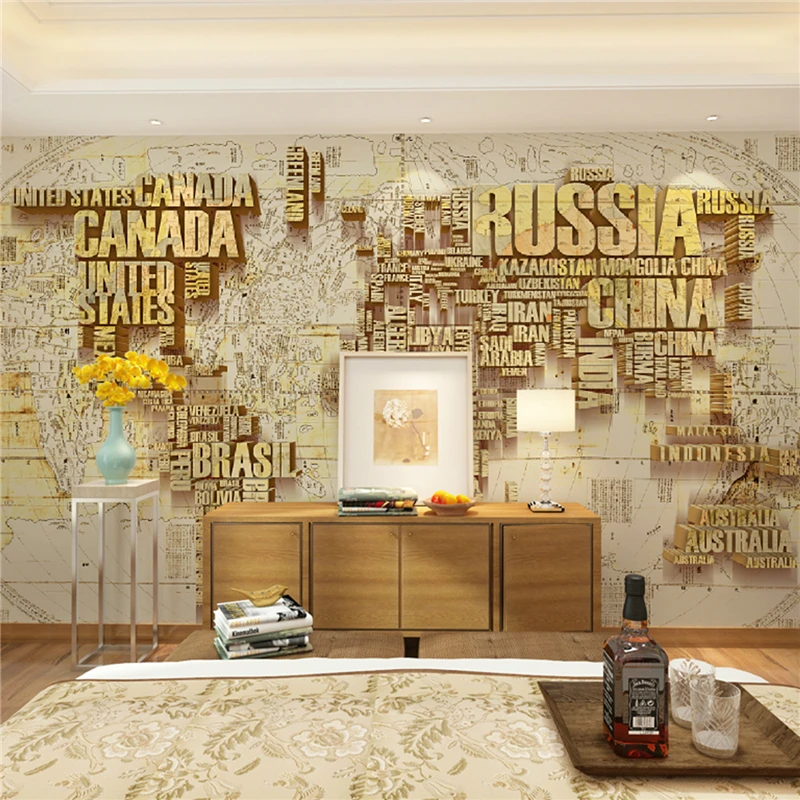 

3D mural wallpaper alphabet world map Canvas background wallpaper mural Restaurant Y-178