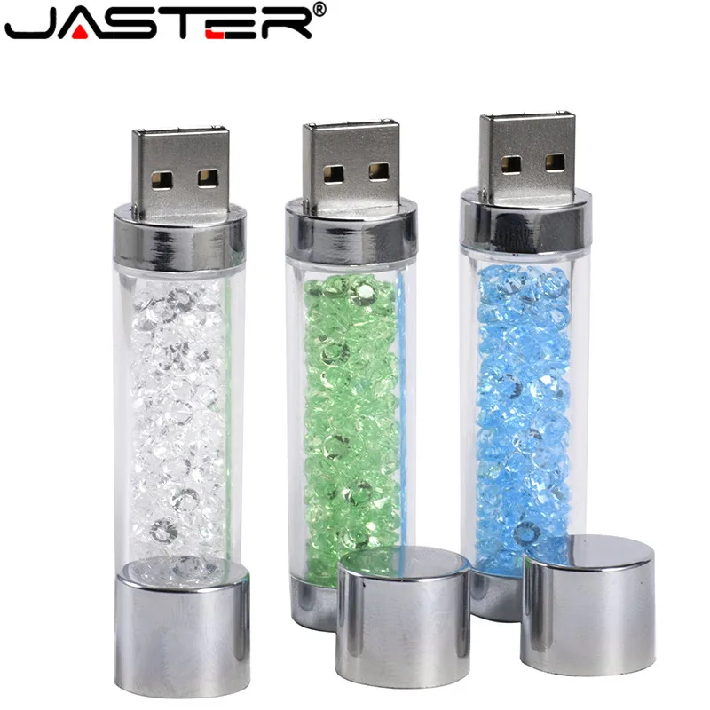

JASTER Fashion hot 3-color crystal Small round column real capacity creative USB 2.0 4GB 8GB 16GB 32GB 64GB USB flash drive