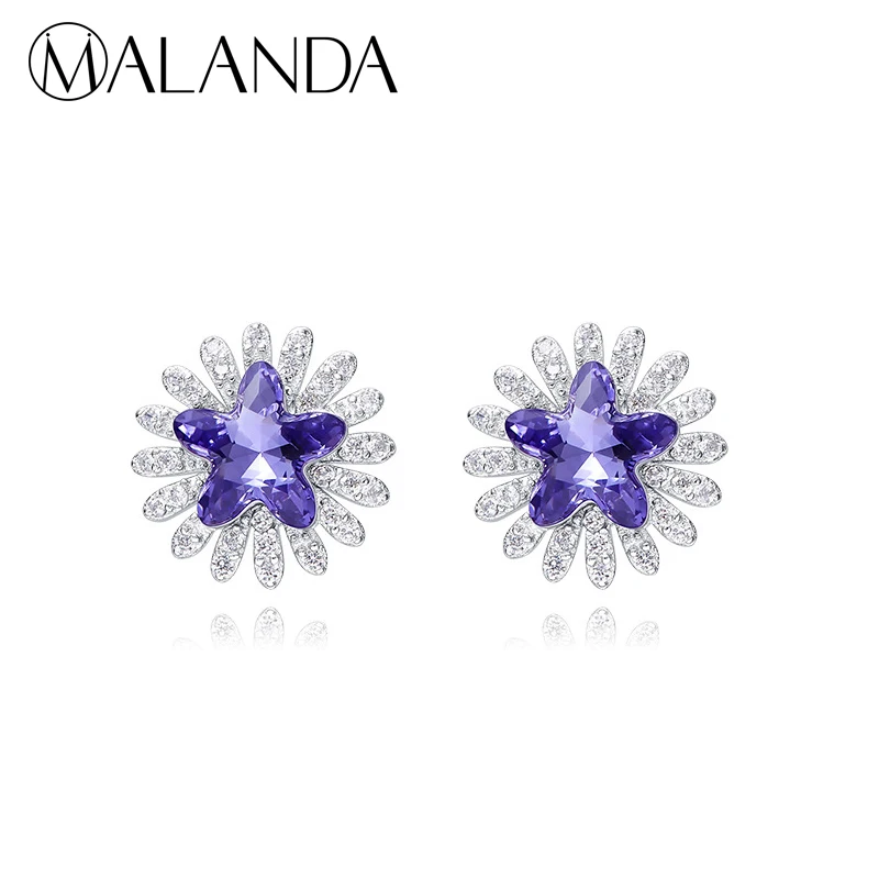 

MALANDA Stars Shape Crystals From Swarovski Stud Earrings 925 sterling silver 2018 New Fashion Piercing Earrings Party Jewelry