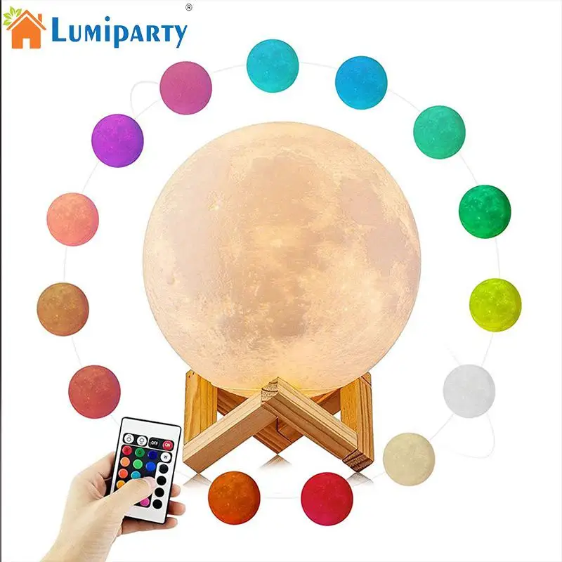 

LumiParty Rechargeable 3D Print Moon Lamp 16 Color Change Touch Switch Bedroom Bookcase Night Light Home Decor Creative Gift