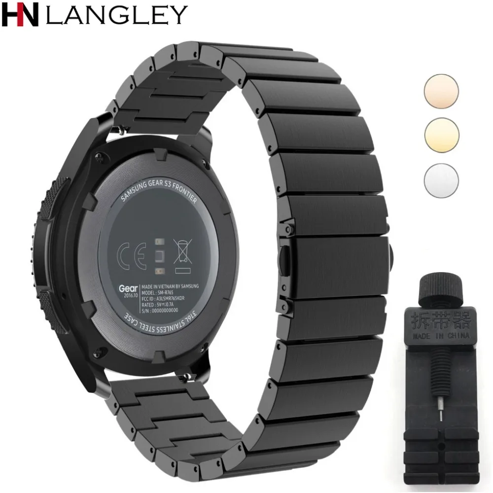 

18/20/22 mm Watch Band for Samsung Gear S3 Frontier S2 Classic Stainless Steel Replacement Bracelet Strap Durable Folding Clasp