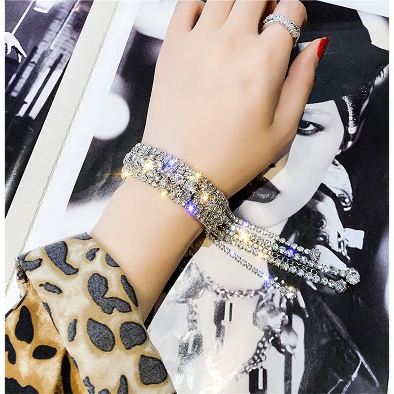 FYUAN модный браслет, полностью из стразов для Для женщин блестящие длинные кисточки кристаллы Браслеты& Браслеты украшения подарки