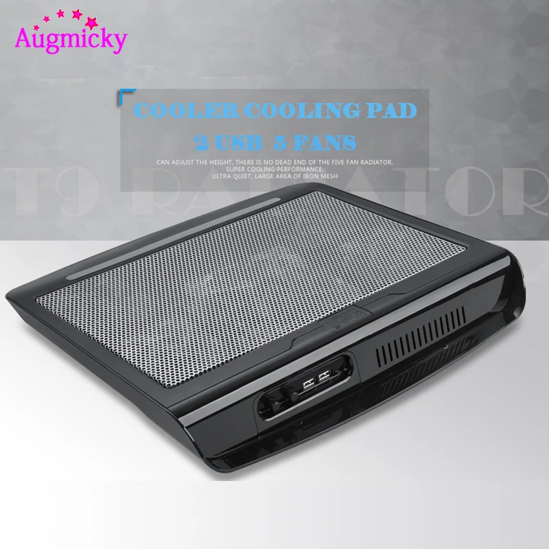 Double USB Powered Slim Flat Notebook Laptop Cooler Cooling Pad LED Backlight 10-17inch 5 Fans Bracket Plate Mute Cooler 