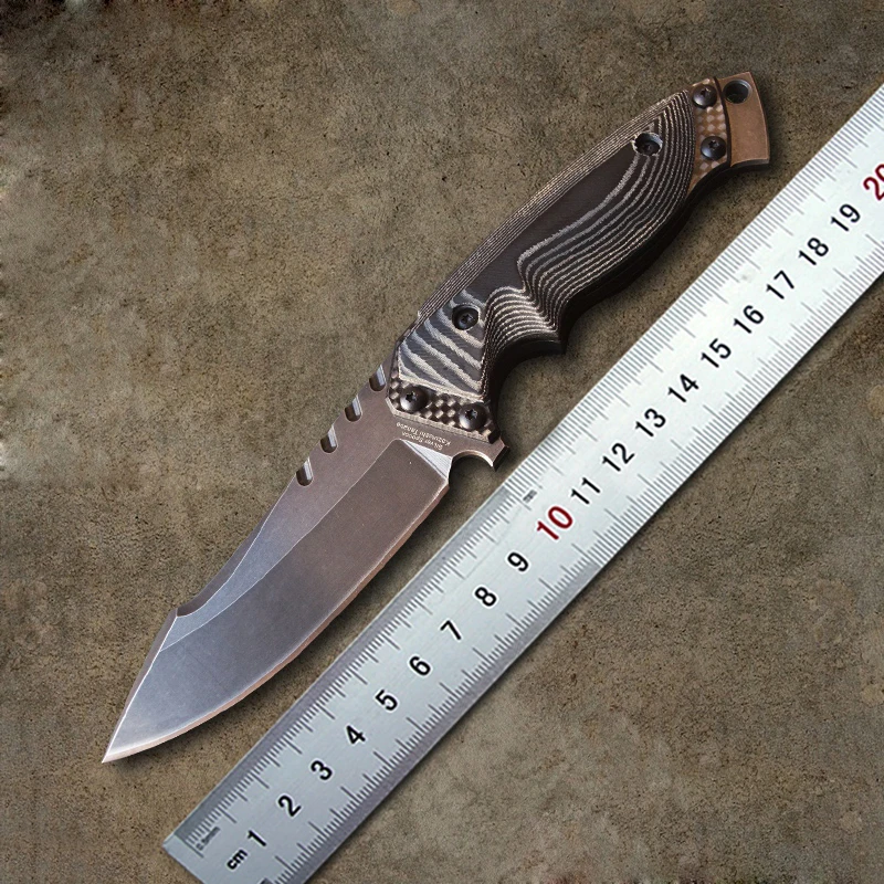 

Very sharp Bronze / StoneWashed D2 Blade Survival Outdoor Knife Fixed Blade Micarta Straight Knife Hunting Tactical Knives