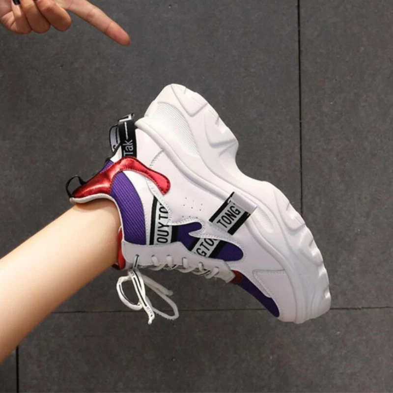 Mlcriyg Spring New Leather Women's Platform Chunky Sneakers Fashion Women Flat Thick Sole Running Shoes Woman Dad Footwear