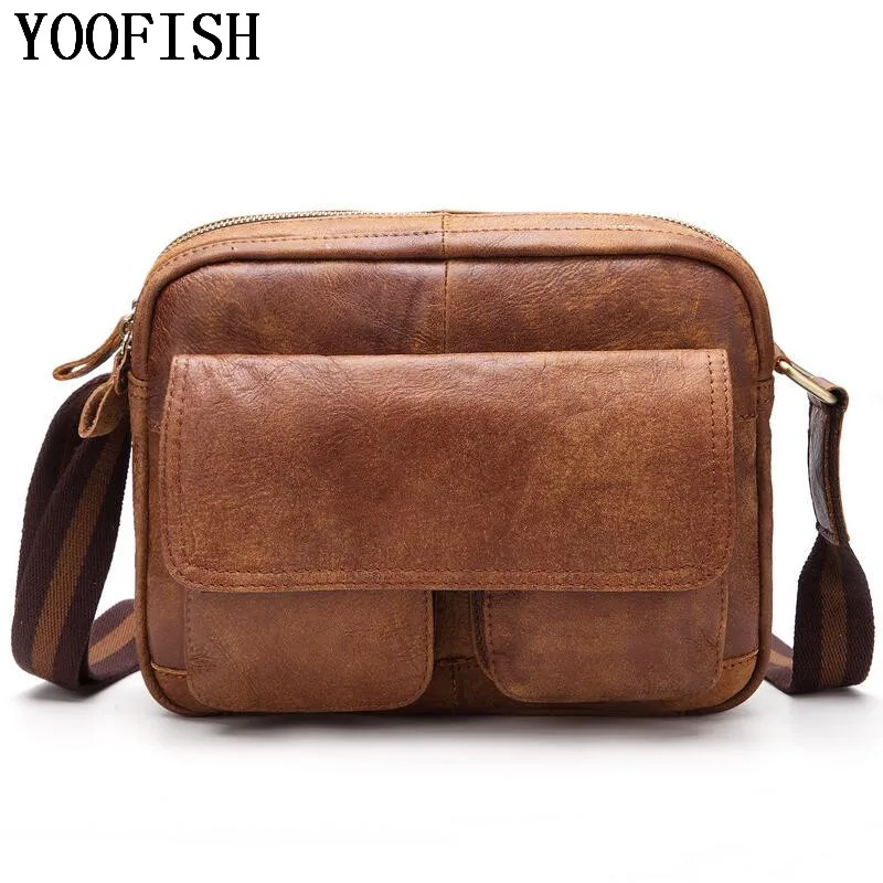 

YOOFISH Genuine Leather Shoulder Bags Casual Fashion Men Messenger Bag Male Tote Vintage New Crossbody Bags men`s bag LJ-831