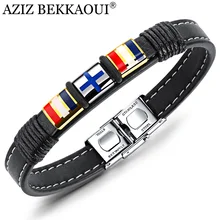 AZIZ BEKKAOUI черный Многослойный кожаный перекрестный браслет для мужчин из нержавеющей стали Веревка цепи браслеты модные мужские ювелирные изделия подарок