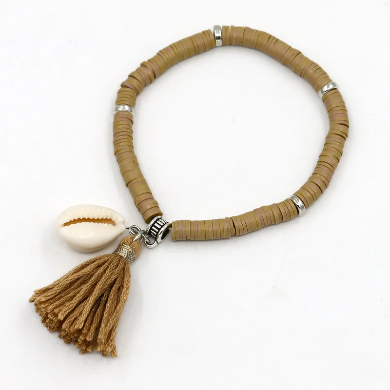 VONNOR ювелирные изделия ручной работы браслеты для женщин Модные Красочные Fimo бусины браслет с ракушкой кисточкой браслеты для девочек - Окраска металла: B514d